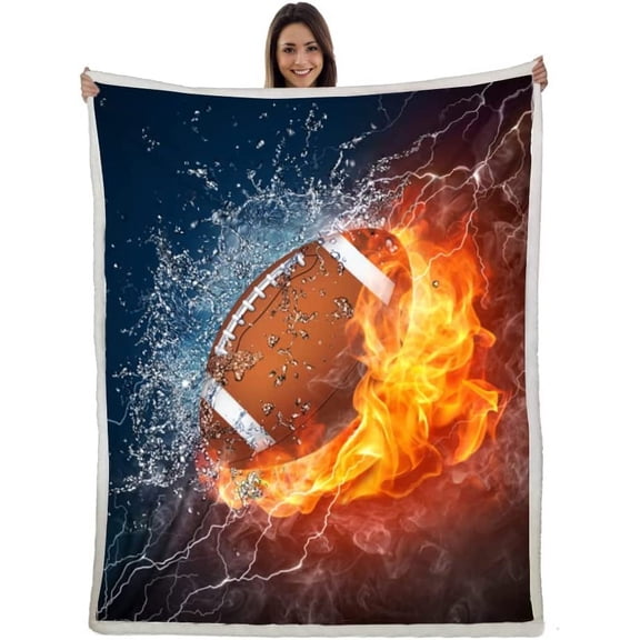 Football Blanket Soft Cozy Sherpa Water and Fire Sport Throw Blankets Football Gifts for Boys Kids Adult Plush Blanket for Couch Bed Sofa Home Decor(American Football,50"×60")