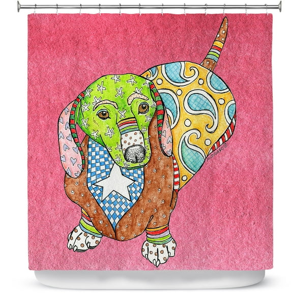 Shower Curtains 70" x 93" from DiaNoche Designs by Marley Ungaro - Dachshund Dog Pink
