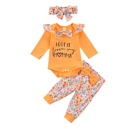 

Seyurigaoka Printed Fly Sleeve Round Neck Playsuit with Bow +Trousers +Headband