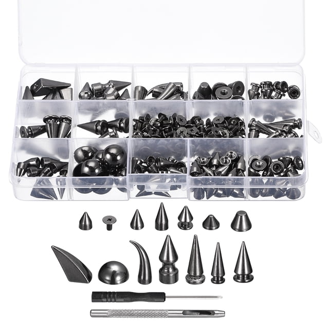 150 Sets Cone Spikes Studs, 13 Sizes Studs and Spike Leather Rivets, Black