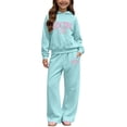 thumbnail image 2 of MOONDU Girls 2 Piece Sweatsuit Set with New York Print Hoodie and Wide Leg Sweatpants, Fleece Lined Pullover and Pants Outfit, Casual Warm Activewear for Fall Winter, 2 of 6