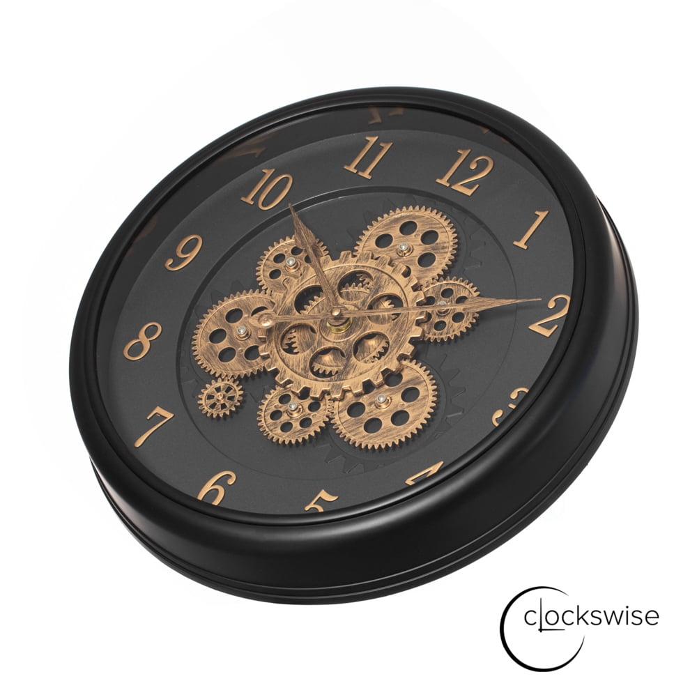 Clockswise 16'' Industrial Exposed Rotating Gear Wall Clock Steampunk Aesthetic with Vintage-Inspired Design Rustic Accents & Mechanical Charm Perfect for Living Room Bedroom Office or Entryway Décor