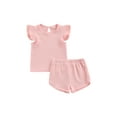 thumbnail image 1 of Gureui Toddler Infant Baby Boys Girls Shorts Set Solid Color Rib Knit Round Neck Flying Sleeve Tops + High Stretch Shorts 2Pcs Clothes Set, 1 of 9