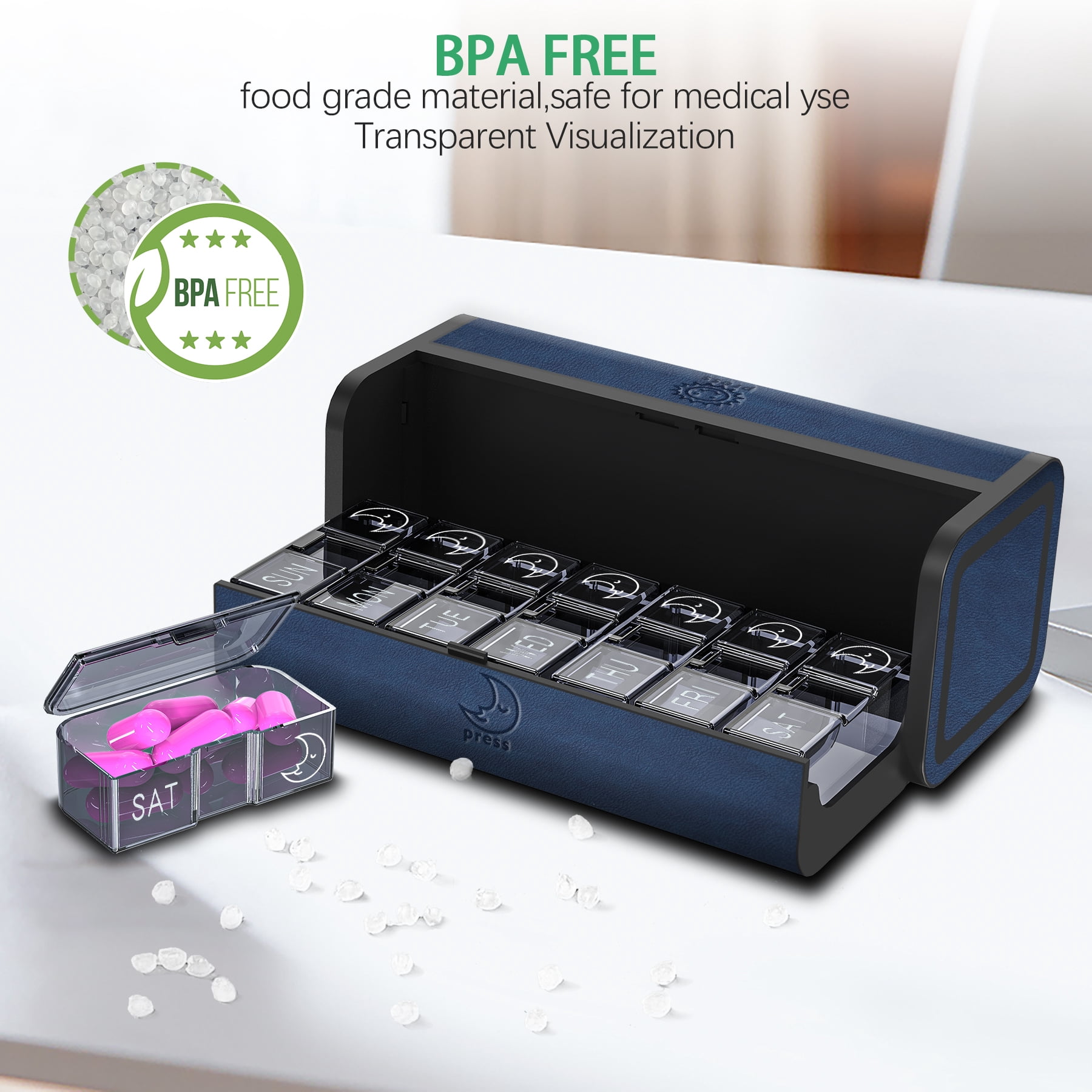 TALVOLC M Weekly Pill Organizer, Large 7 Day AM PM Removable Portable Medicine Box, 2 Times a Day for Vitamins