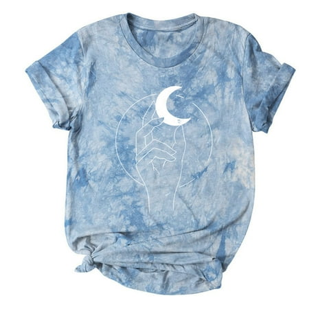 

YFPWM Blouses for Women Dressy Casual Summer Heart Print Love Pearl Flared-sleeves Crop Tops Plaid Pajama Beach Blouses Funny Cute Short Sleeve T Shirt Tie-dye T-Shirt