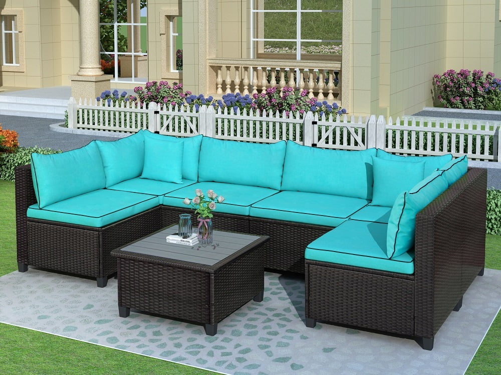 7 Piece Outdoor Patio Sofa Set, SEGMART Wicker Outdoor Furniture Set