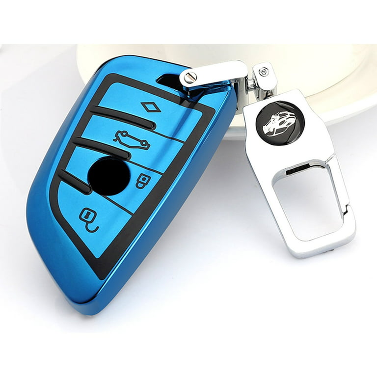 Xotic Tech for BMW Key Fob Cover - Soft TPU Front + ABS Shell Back Blade  Shape Key Case Pouch Key Protector for BMW X1 X5 X6 1 2 5 Series, Glossy  Blue 