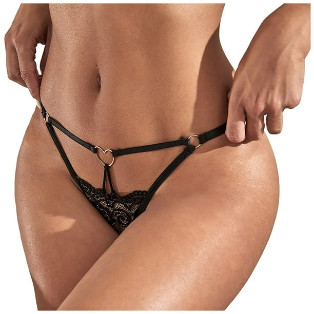 QTBIUQ WomenSolid Lace Underwear Hollow Out Lingerie Panties Ladies  Underwear Underpants T-String(Black,S)