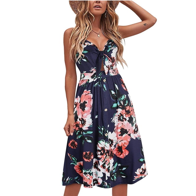 SMihono Robe Bohème d'Été pour Femmes Grande Taille Mode Femmes Été Bord de Mer à Bretelles Sans Manches à Col en V Imprimée Robe Décontractée