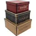thumbnail image 4 of CVHOMEDECO. Primitive Vintage Square Photos, Memories, Keepsakes Cardboard Nesting Boxes, Large 9 X 9 X 4-1/2 Inch. Set of 3., 4 of 5