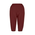 thumbnail image 5 of Linen Capris for Women New Women's Capris Pants 2025 Summer Casual Loose Fitting Capris Elastic Waist Cotton Linen Straight Leg Cropped Trousers Pants for Women Casual Red M, 5 of 7