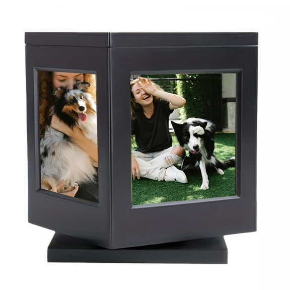YIGSECU Pet Memory Cremation Box with Rotating Photo Frame Practical Dog Cremation Box
