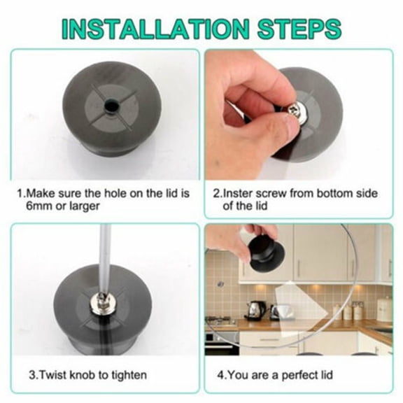 2X Black Pot Lid Knob Replacement Handle Handgrip Cookware Kitchen Pan Holding