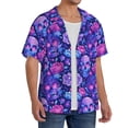 thumbnail image 2 of Balery blue Skull purple flower1 Men's Casual Button Down Shirt Short Sleeve Textured Summer Cuban Beach Shirts-4X-Large, 2 of 7