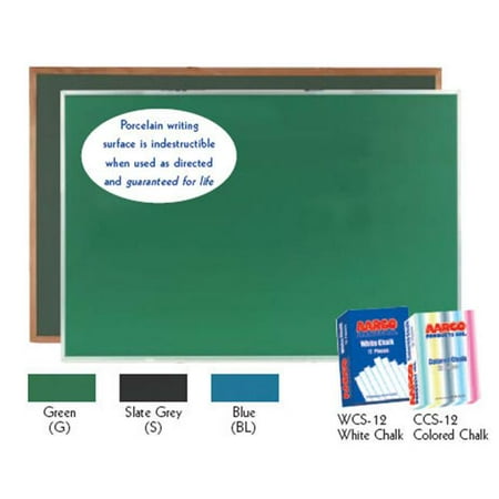 Porcelain Chalk - Aarco Products OS3648S Porcelain on Steel Chalkboard Red Oak Frame - Slate