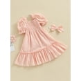 thumbnail image 3 of Suealasg Toddler Girls Summer Casual Dress Short Puff Sleeve Square Neck Shirred Ruffled Swiss Dot A-Line Dress with Headband 6M 1T 2T 3T Baby Girls Clothes, 3 of 9