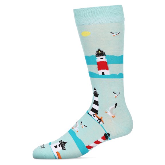 MeMoi Men's Lighthouses Bamboo Crew Socks - Mens - Male, 10-13, Aqua