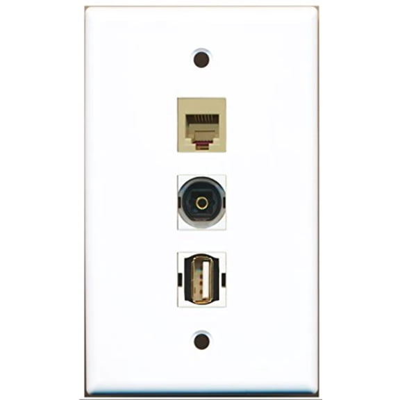 RiteAV - 1 Port USB A-A and 1 Port Phone RJ11 RJ12 Beige and 1 Port Toslink Wall Plate