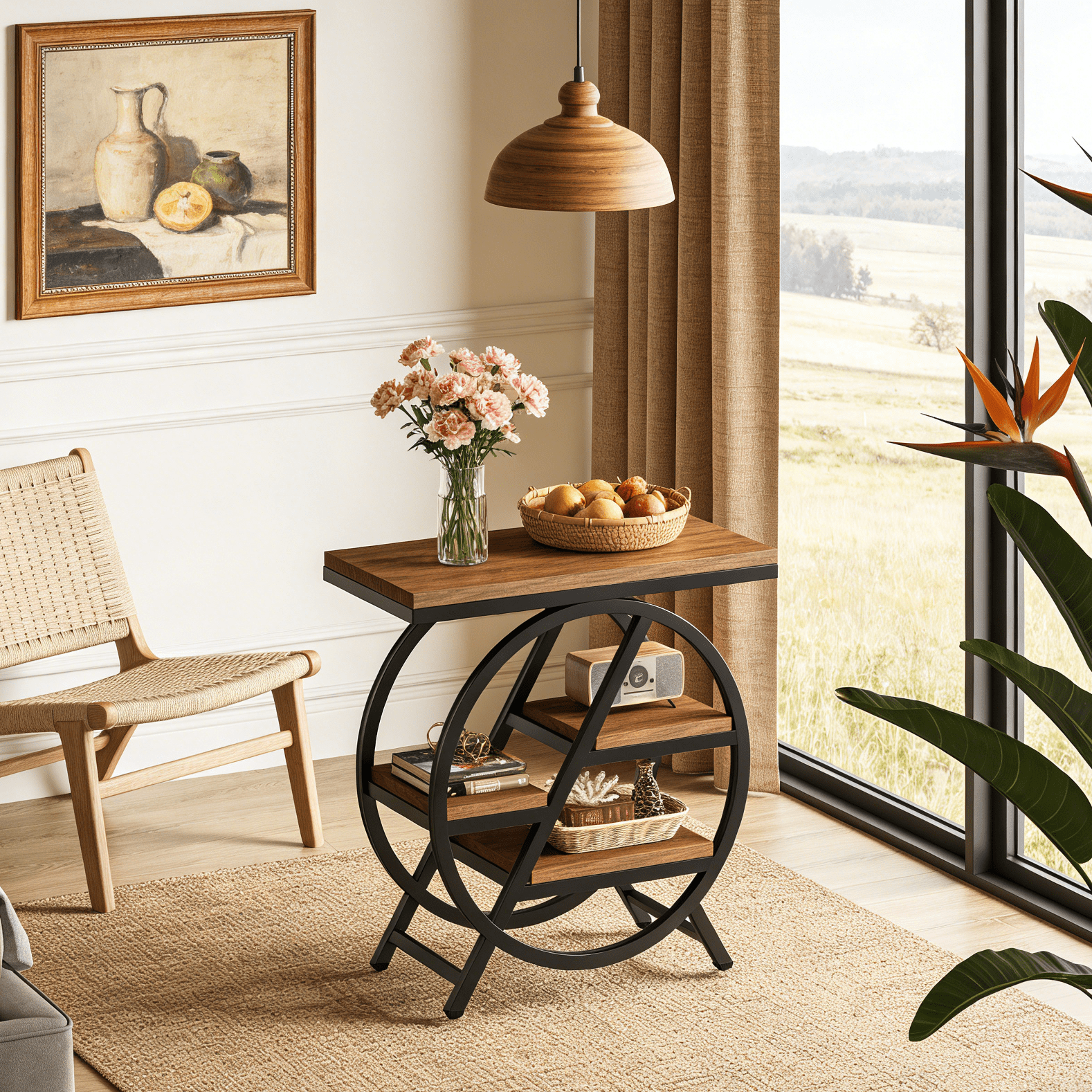 Fnova End Table Modern Wood Narrow Farmhouse Side Tables with Storage Shelf for Living Room, Bedroom, Nightstand
