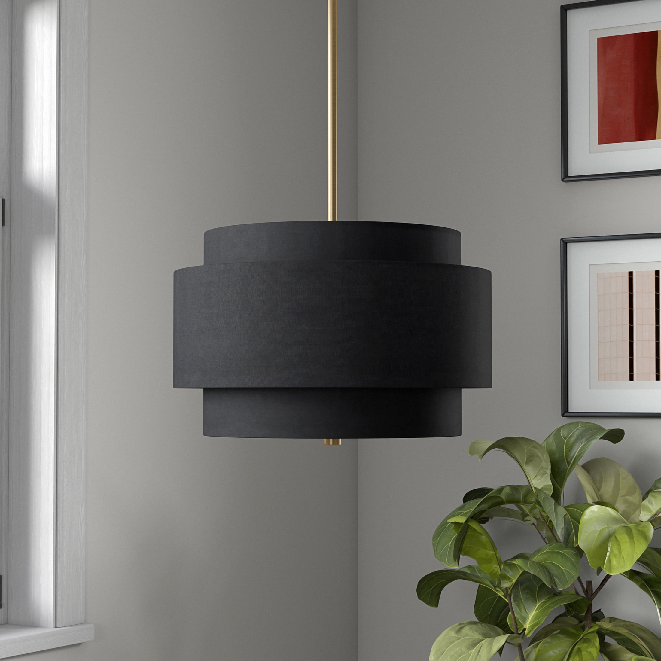 Evelyn&Zoe Modern/Contemporary 16" Wide Brass/Black Pendant