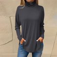 thumbnail image 2 of Telankuip Women's Turtleneck Long Sleeve T-Shirts Soft Solid Color Loose Fit Comfortable Long Tee Shirts Plus Size Drop Shoulder Asymmetrical Hem Base Layer Pullovers Grey XL, 2 of 4