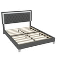 thumbnail image 4 of Velmero Queen Size Upholstered Bed Frame with LED Lights,Modern Velvet Platform Bed with Tufted Headboard,Gray, 4 of 11
