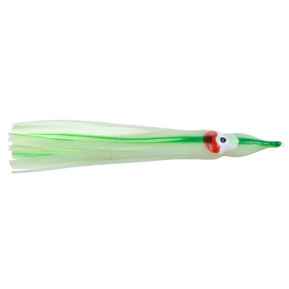 Danielson Rigged Vinyl Squid Bait Salmon Fishing Lure, Glow/Green Streak, 2 1/2", 4-pack