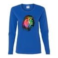thumbnail image 2 of Lion Paint Art Splatter Abstract Art Animal Lover Womens Graphic Long Sleeve T-Shirt, Royal, Medium, 2 of 3