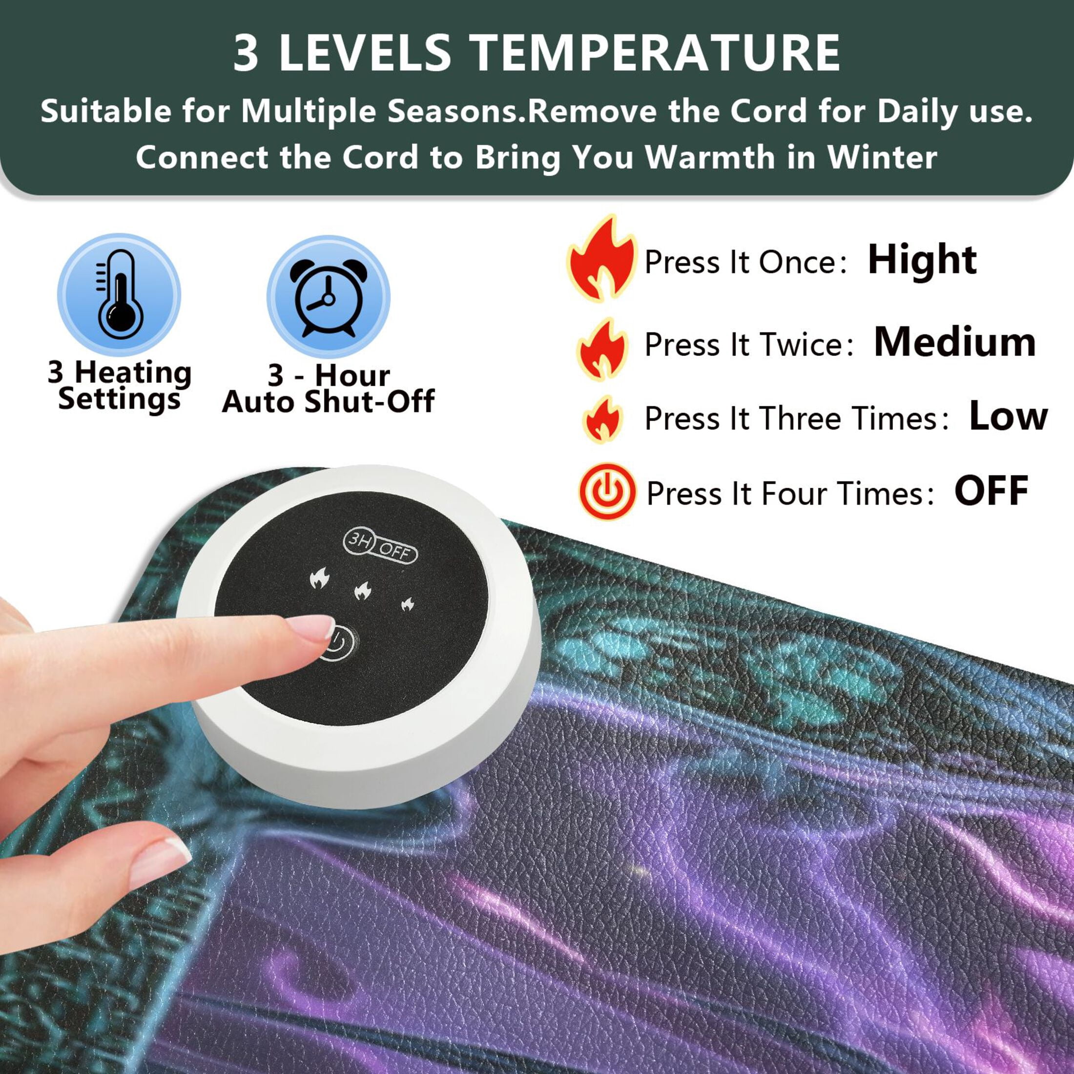 Large Heated Desk Mat Mouse Pad 31.5"x13"PU Leather Graphene Heating Desk Warmer with 3 Temperature Settings 110V US Plug Non-Slip Warm Pad for Home, Office, and Gaming Magic Dragon Game Card