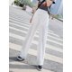 thumbnail image 3 of Pantalones de cordón sólido minimalista, pantalones de pierna ancha de cintura elástica de longitud larga casual, ropa de mujer, 3 of 4