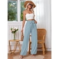 thumbnail image 2 of Chiclily Women's Wide Leg Pants with Pockets Blue Gray Large Casual Work Trousers with Removable Belt, 2 of 8