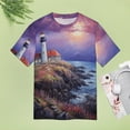 thumbnail image 4 of Lighthouse Sunrise Coast Scenery Pale Blue Tan Women's Short Sleeve Tops Casual Blouses T Shirt, 4 of 6