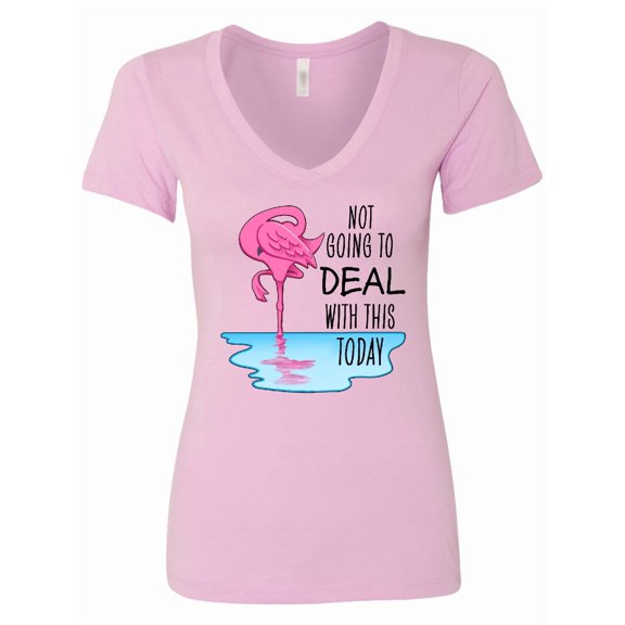 Inktastic Not Going to Deal with This Today Sleeping Flamingo Women's V-Neck T-Shirt