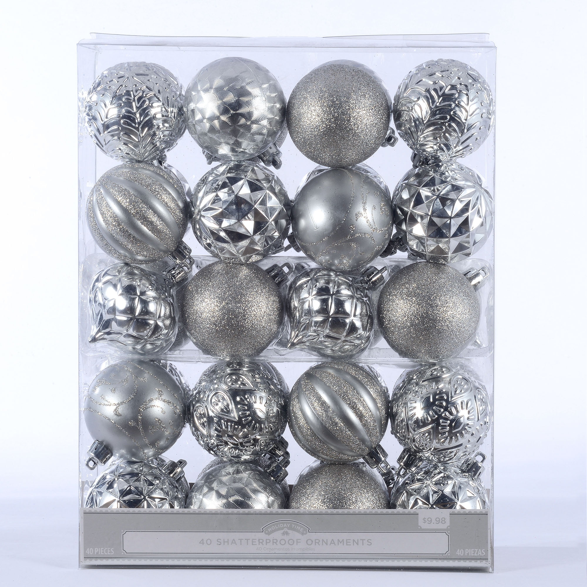 Holiday Time 40 Count Shatterproof Ornaments Silver  Walmart.com