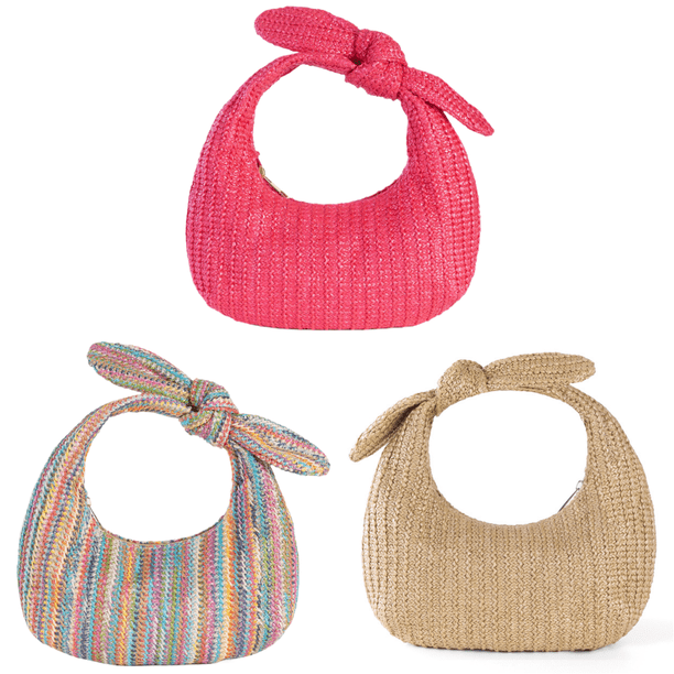 Bolso Mano Paja Anudada Con Lazo para Mujer Diario Media (rosa) Rojo
