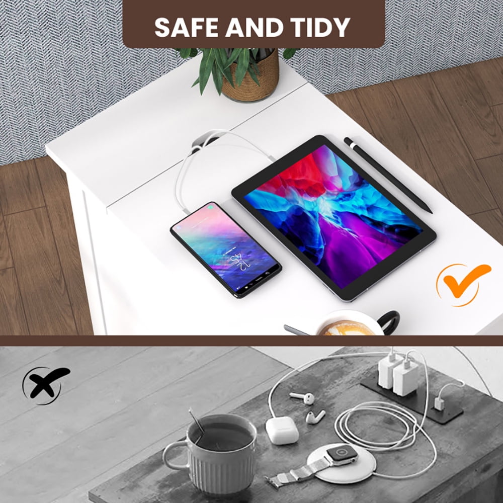 Finihen End Table, Side Table with Charging Station and Flip Top, Sofa Side Table, Bed Side Table, for Living Room, Bedroom, White Finihen End Table, Side Table with Charging Station and Flip Top, Sofa Side Table, Bed Side Table, for Living Room, Bedroom, White