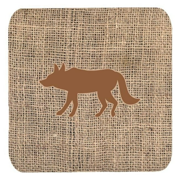 Wolf Burlap and Brown Foam Coasters, Set - 4