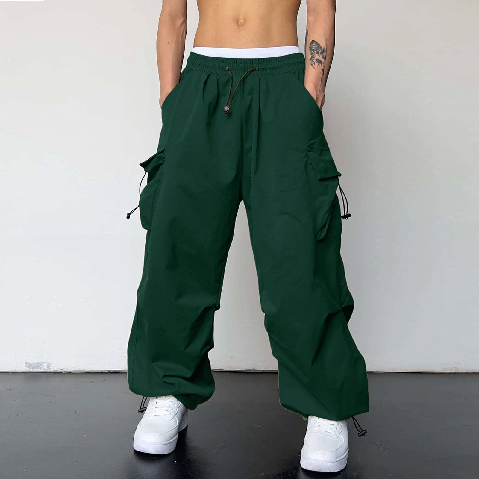 Mens Cargo Pants Relaxed Fit Quick Dry Parachute Pants Plus