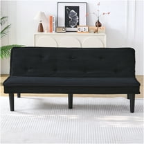 JERFIT 66-inch Convertible Corduroy Sofa Bed for Small Spaces, 2-Seater Sleeper Couch with Storage, Black Modern Futon for Apartment Living