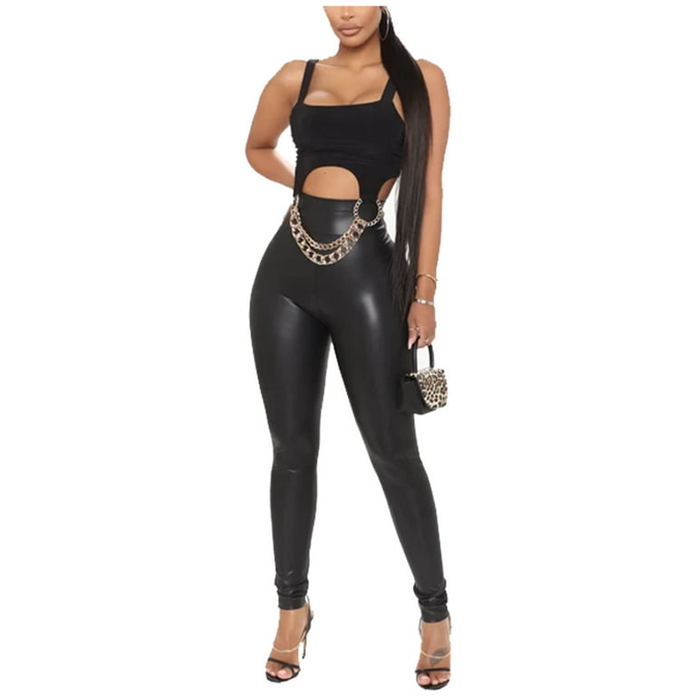 Cathalem High Waist Leather Pants for Women Waisted Size Leather Stretch Trousers  Pants Women Large High Rubber Leggings Pants Black X-Large 