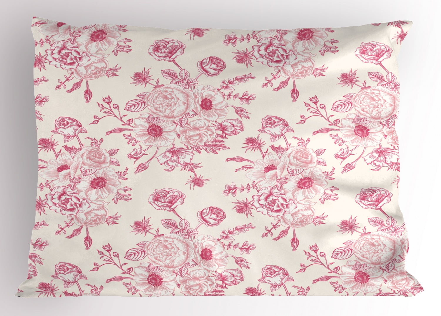 Floral Pillow Sham Romantic Rose Flower Bouquet Blooms in Soft Pastel Tones Botanical Rococo Design, Decorative Standard Size Printed Pillowcase, 26 X 20 Inches, Pale Pink, by Ambesonne