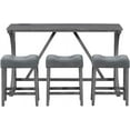 thumbnail image 6 of Holaki 4-Piece Farmhouse Counter Height Dining Set, Bar Table and Chairs Set, Wood Dining Table Set with Power Outlet and 3 Upholstered Stools for Breakfast Nook, Living Room, Gray, 6 of 9