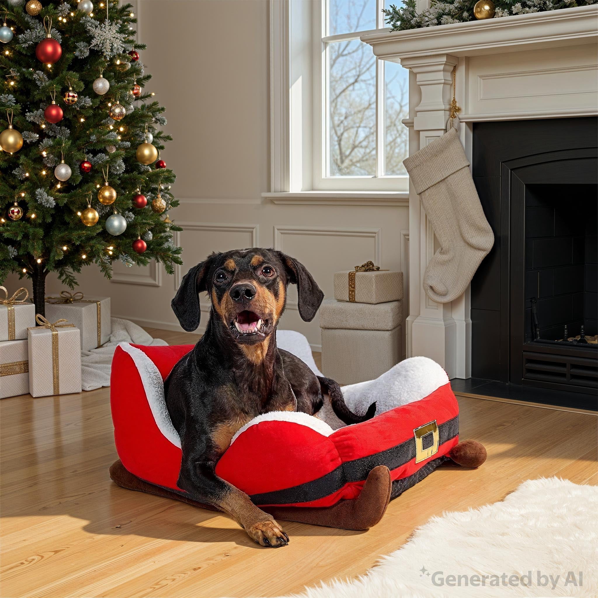 Vibrant Life Santa's Sleigh Small Holiday Pet Bed, Red and White, 19" x 16" x 11"