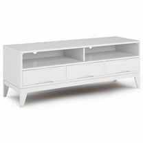 Simpli Home Harper SOLID HARDWOOD 60 inch Wide Mid Century Modern TV Media Stand in White For TVs up to 65 inches