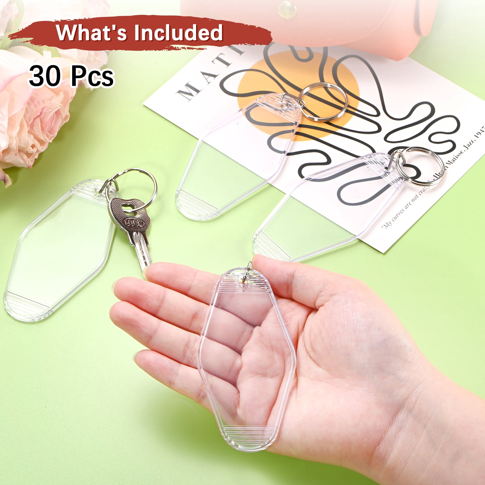 Blank Hotel Keychain Tags [30PCS] - Plastic Rhombus Blank Motel Keychain for Luggage Labels [Clear] Vintage Key Tags