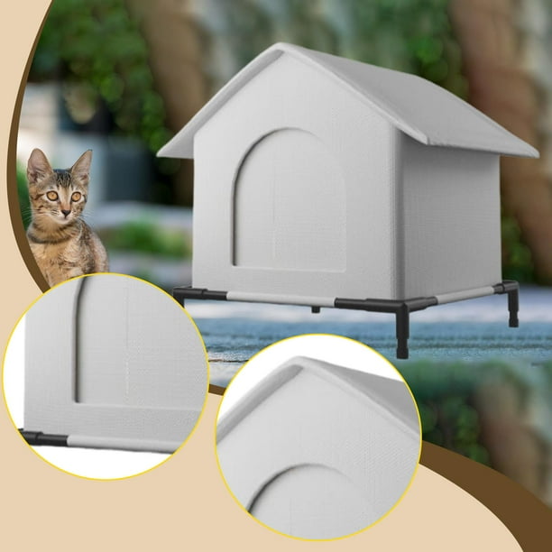 Casa para gatos de exterior, cama elevada para perros, resistente al viento, impermeable, de tela Oxford, refugio para gatitos, casa para mascotas, L