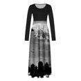 thumbnail image 4 of Qiopertar Vente de Liquidation Robe Longue à Manches Longues Imprimée Halloween pour Femmes avec Fermeture Éclair Col Rond Jupe Longue Offres de la Semaine Moins de 5$, 4 of 5