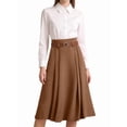 thumbnail image 4 of Women'S High Waist A-Line Skirt Flared Midi Skirt Vinage Skirt with Belt Brown XL, 4 of 7
