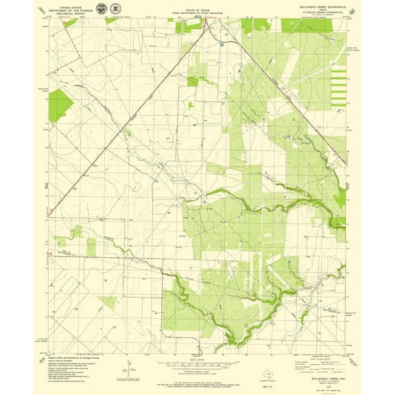 Topographical Map - Bullshead Creek Texas Quad - USGS 1979 - 23 x 27.70 - Vintage Wall Art