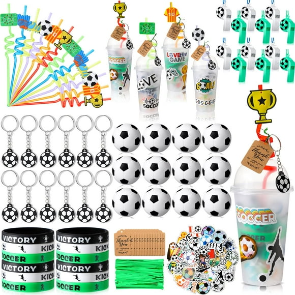 Souvenirs para fiesta Weysat de fútbol, 184 piezas con vaso, popote y pelota anti-estrés